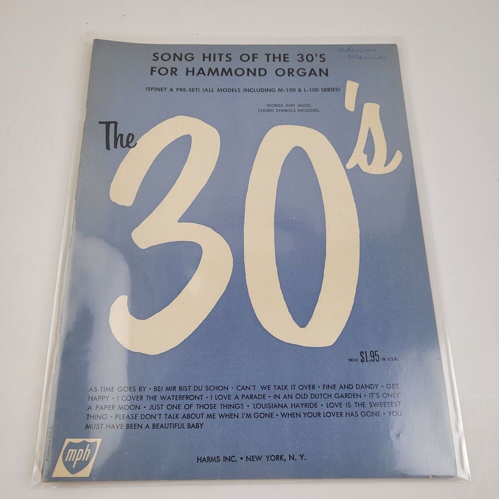Vintage Song Hits Of The  30's For Hammond Organ Sheet Music